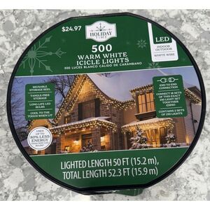 Holiday Time 500-Count Warm White LED Dome Icicle Lights with White Wire